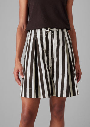 Wave Stripe Block Print Cotton Shorts | Ecru/Chocolate