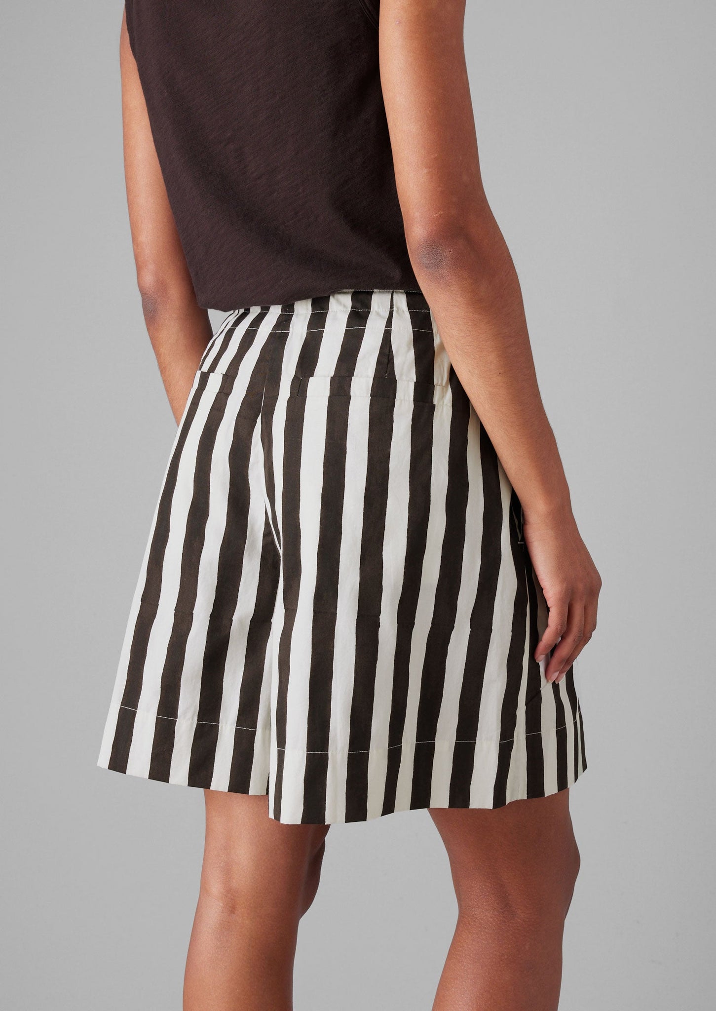 Wave Stripe Block Print Cotton Shorts | Ecru/Chocolate