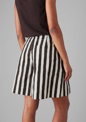Wave Stripe Block Print Cotton Shorts | Ecru/Chocolate