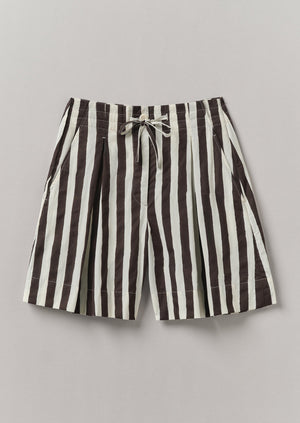 Wave Stripe Block Print Cotton Shorts | Ecru/Chocolate