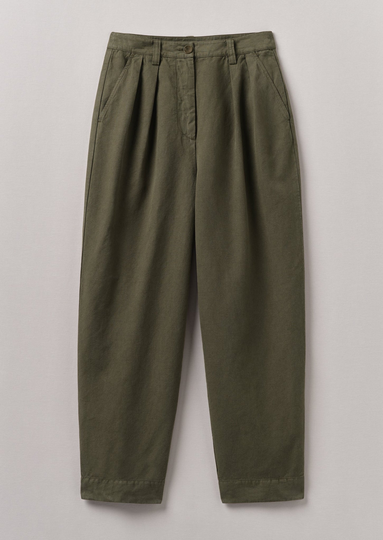 Cotton Linen Herringbone Trousers | Sap Green