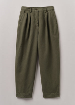 Cotton Linen Herringbone Trousers | Sap Green