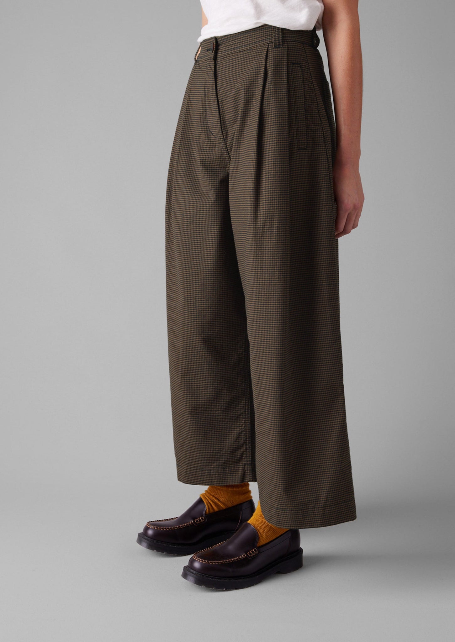 Birch Gingham Pleat Front Trousers | Burnt Umber