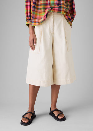 Pleated Denim Shorts | Ecru