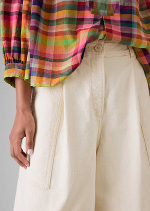 Pleated Denim Shorts | Ecru