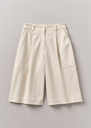 Pleated Denim Shorts | Ecru