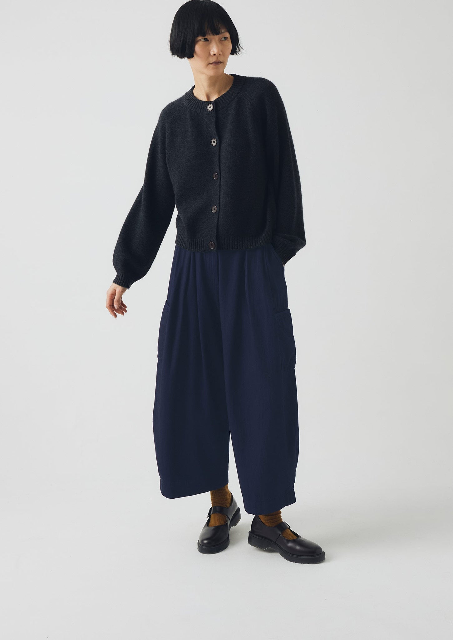 Cotton Twill Wide Leg Trousers | Indigo