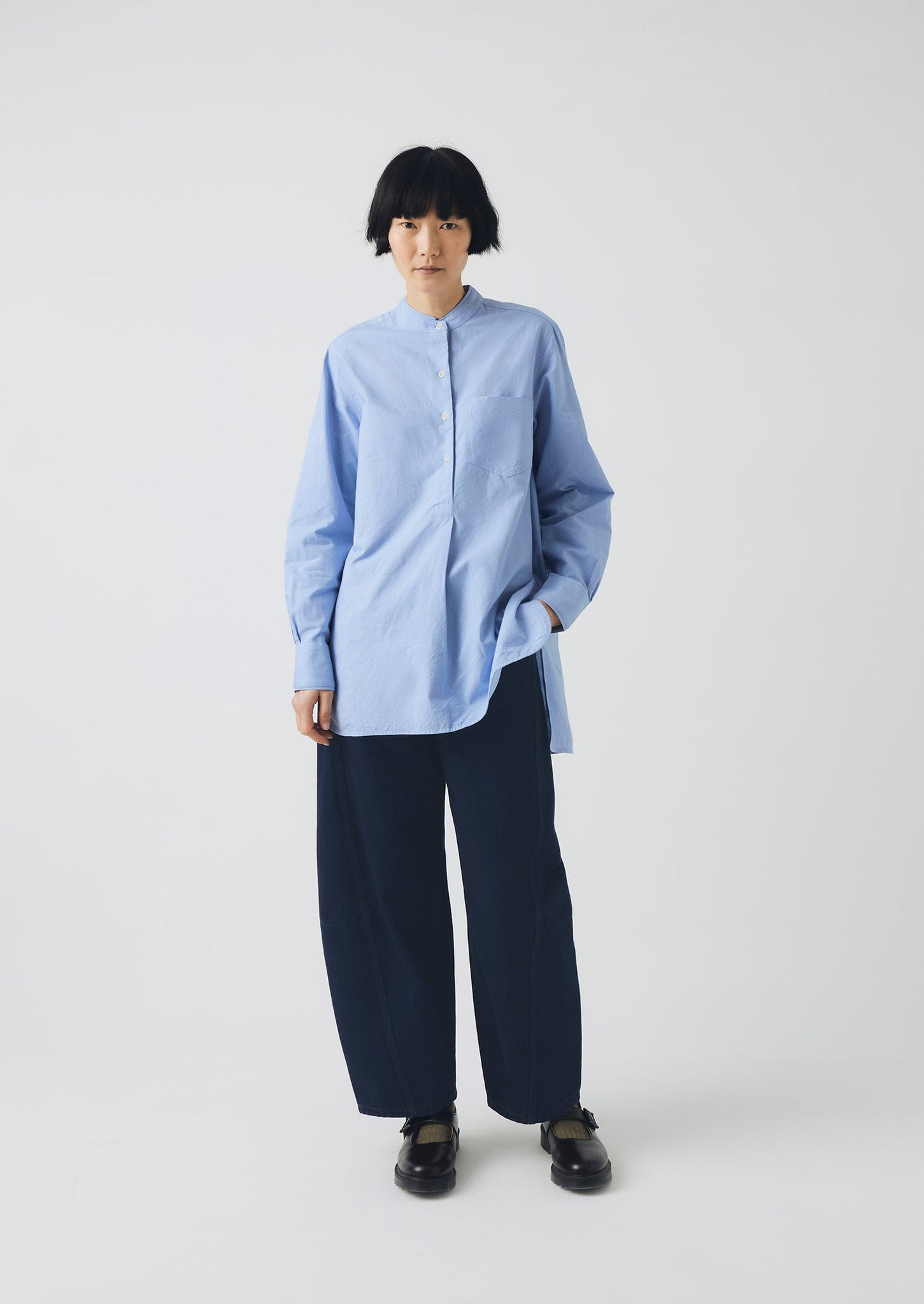 Taro Cotton Oxford Long Shirt | Chambray