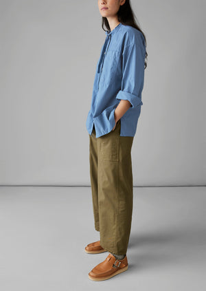 Tie Neck Cotton Poplin Shirt | Smock Blue