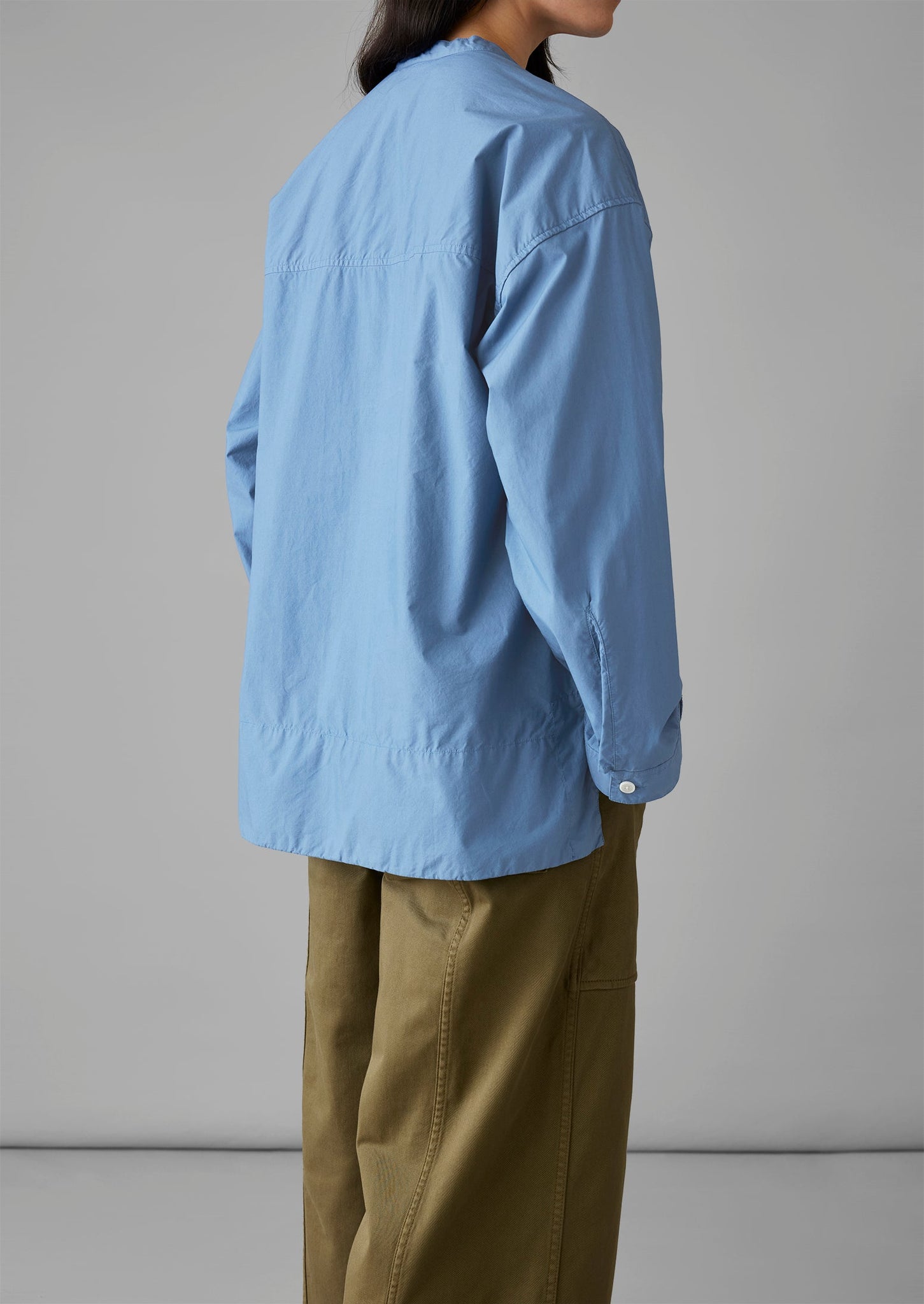 Tie Neck Cotton Poplin Shirt | Smock Blue