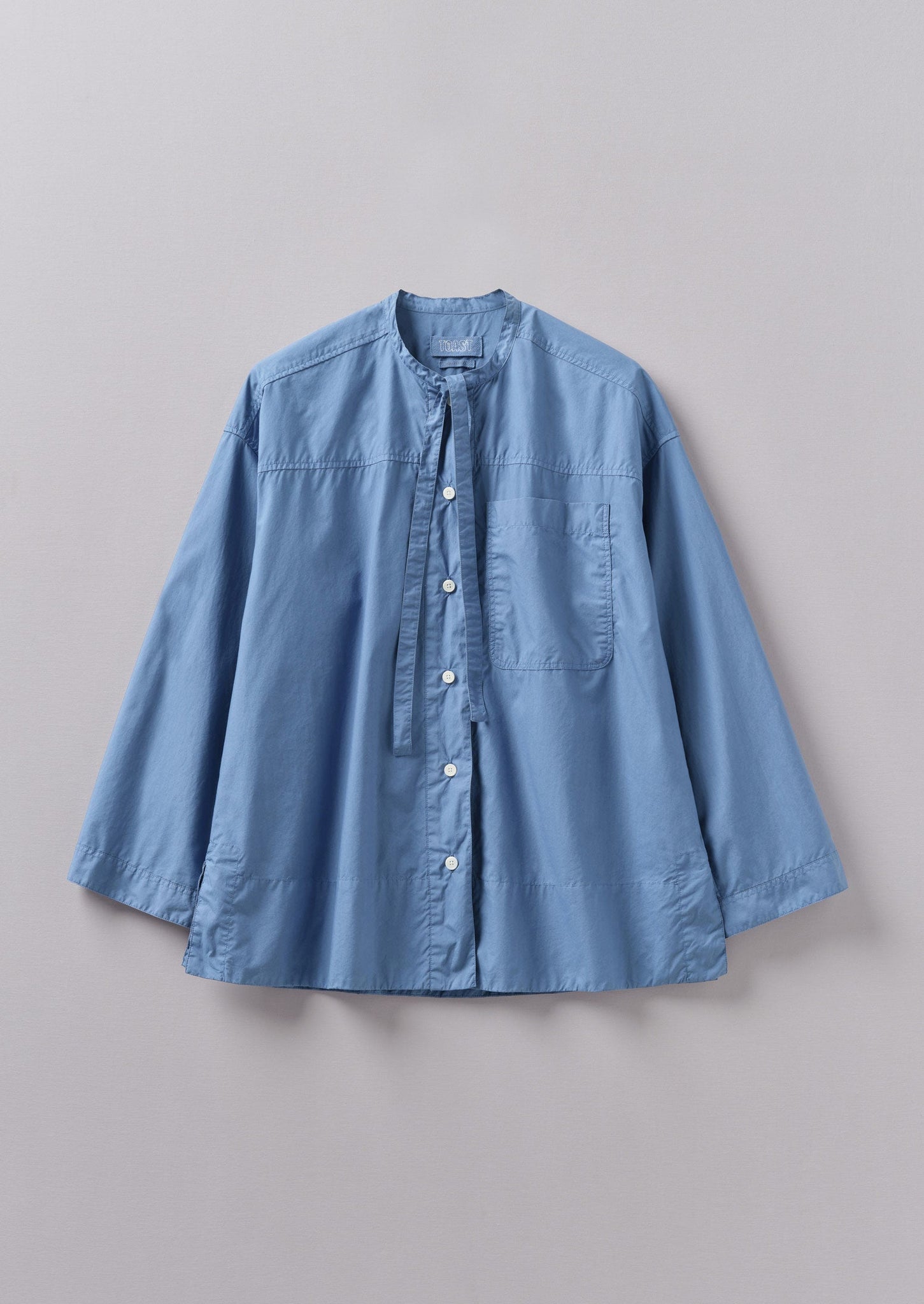 Tie Neck Cotton Poplin Shirt | Smock Blue