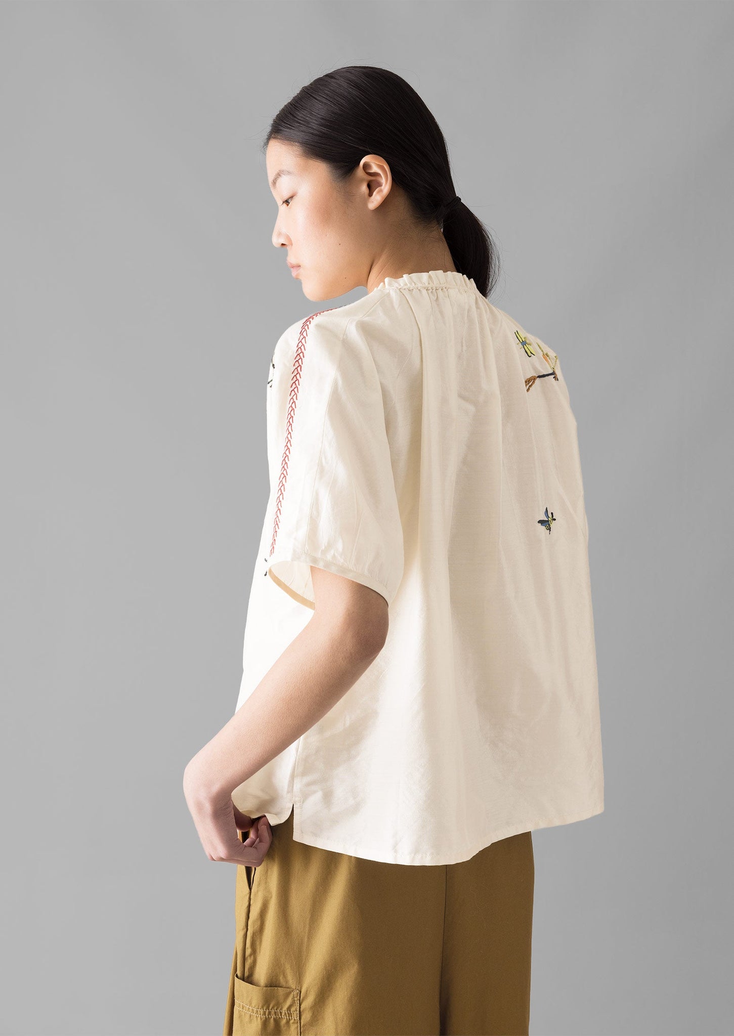 Hand Embroidered May Flies Silk Shirt | Multi