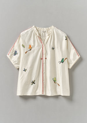 Hand Embroidered May Flies Silk Shirt | Multi