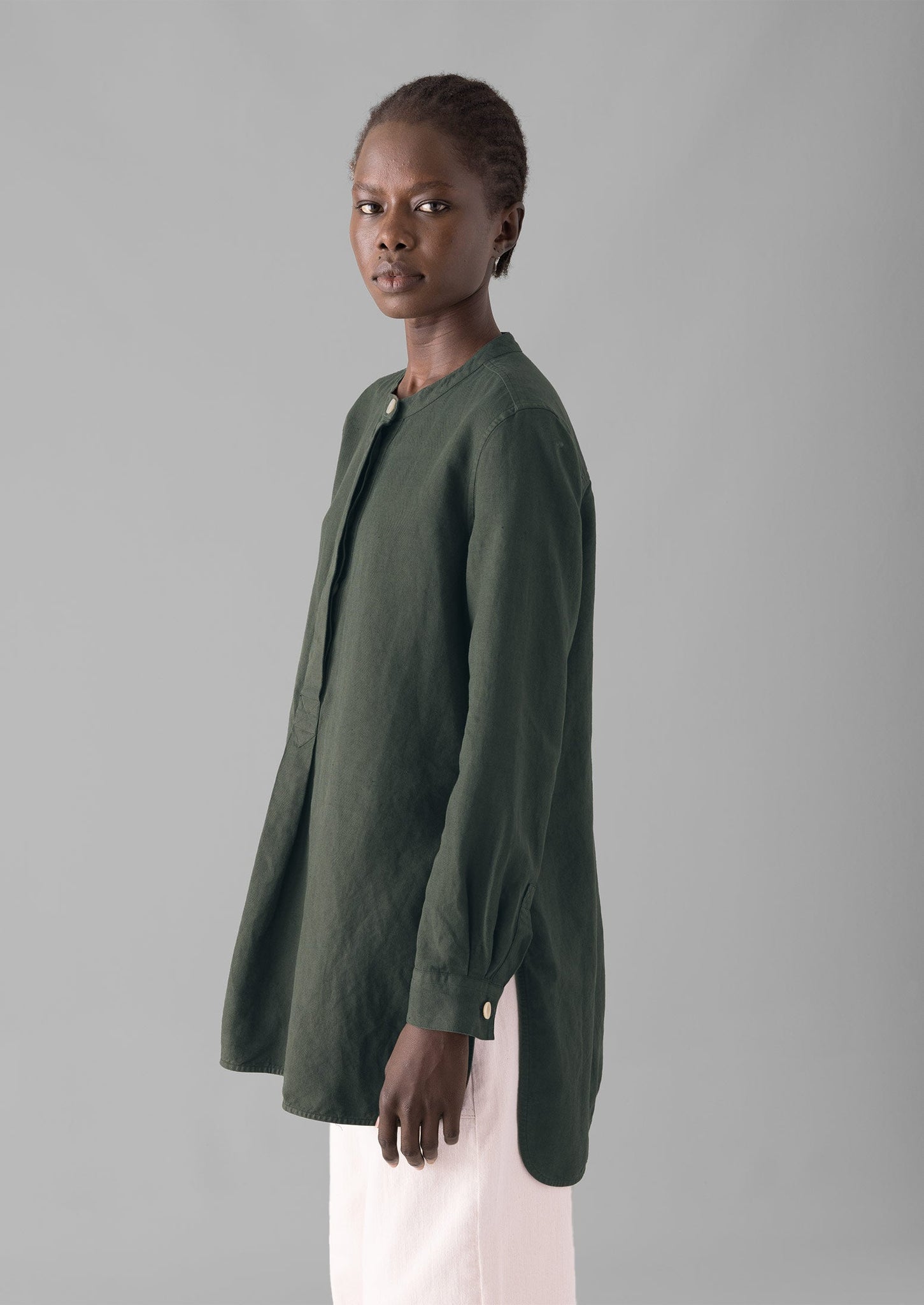 Elena Cotton Linen Tunic Shirt | Dusted Khaki