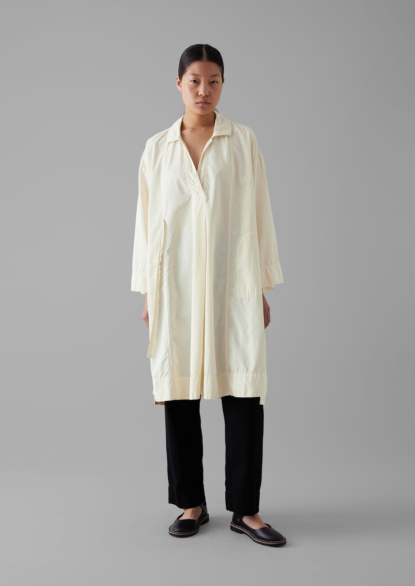 Textured Cotton Poplin Wrap Shirt | Ecru