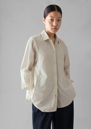 Dash Stripe Cotton Shirt | Ivory/Golden Olive