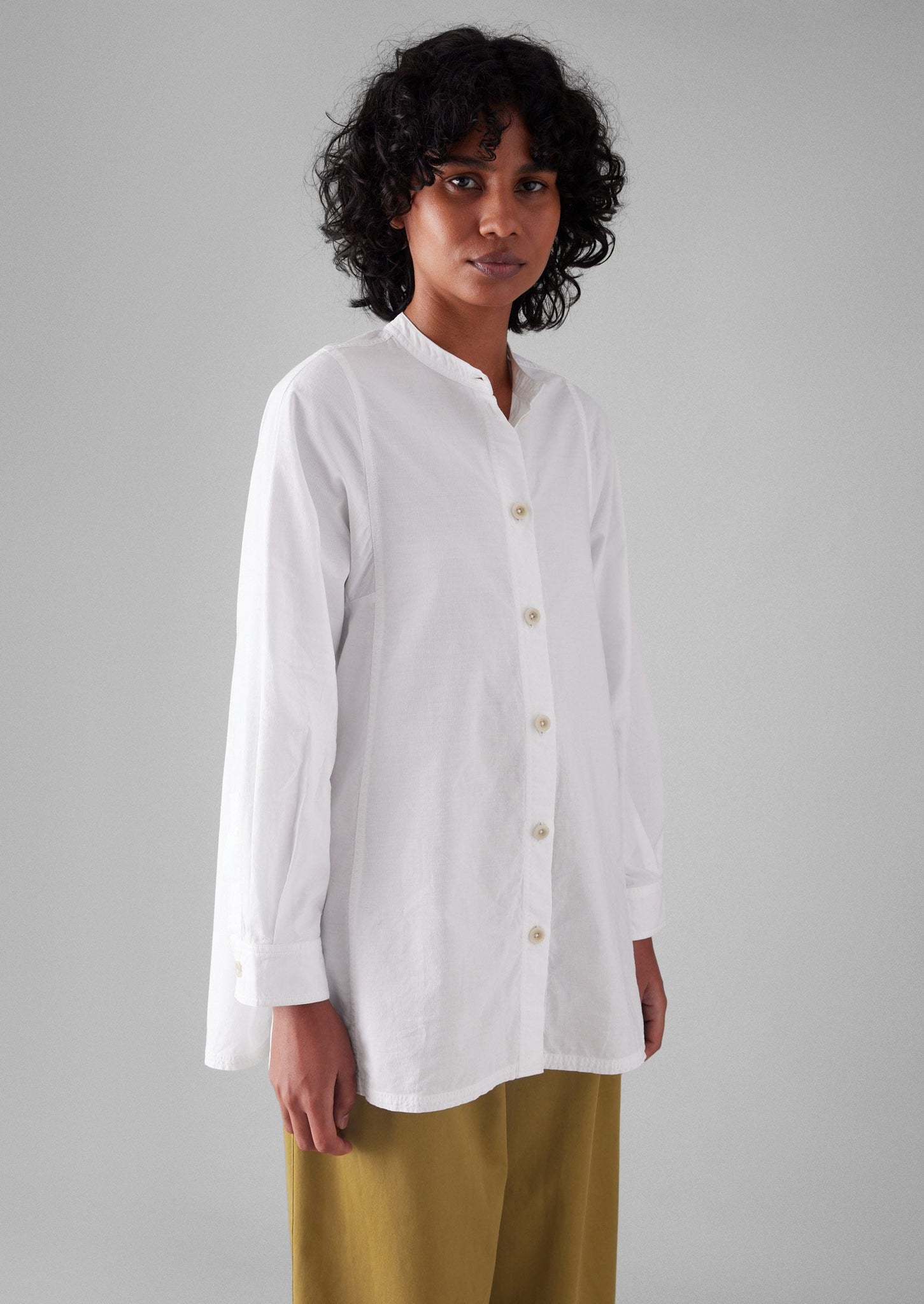 Raised Stripe Cotton Poplin Shirt | Paper White