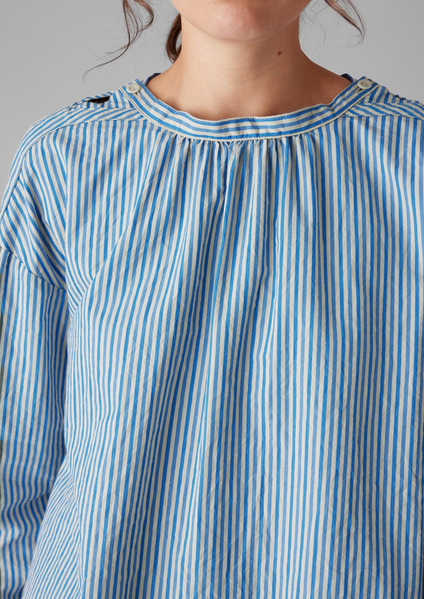 Stripe Cotton Gathered Smock Top | Ocean Blue/Ecru