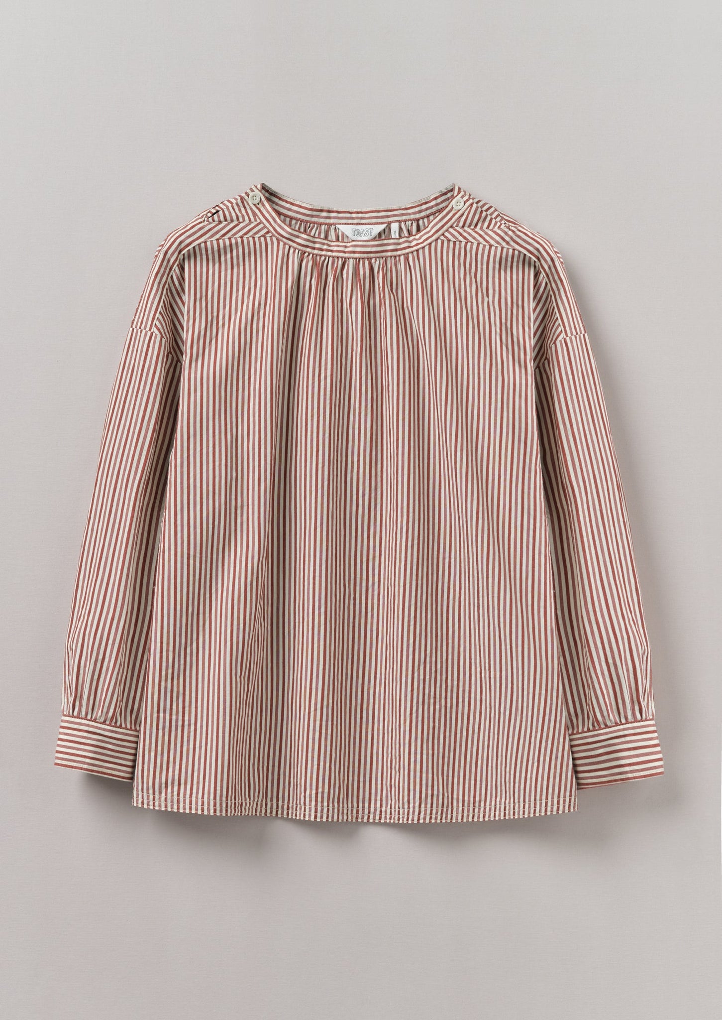 Stripe Cotton Gathered Smock Top | Brick/Ecru