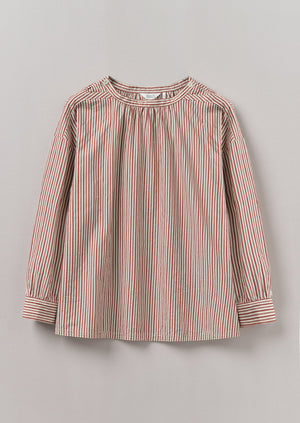 Stripe Cotton Gathered Smock Top | Brick/Ecru