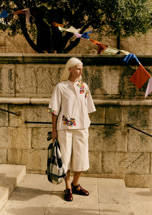 Floral Embroidered Cotton Poplin Shirt | Multi