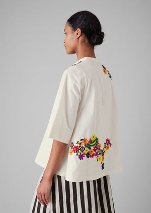 Floral Embroidered Cotton Poplin Shirt | Multi