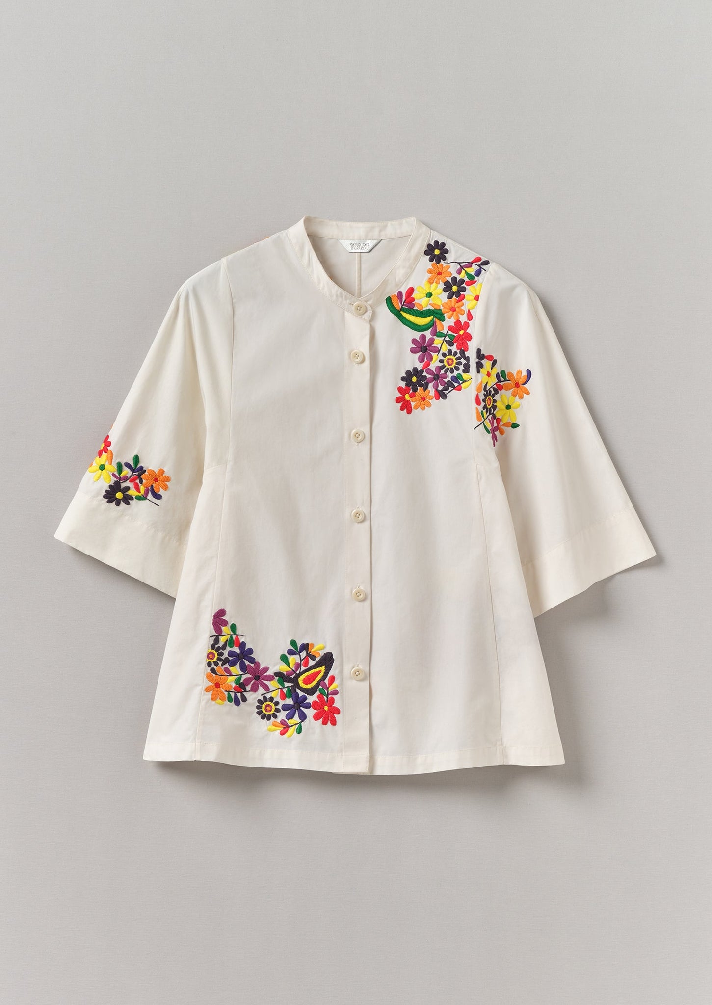 Floral Embroidered Cotton Poplin Shirt | Multi