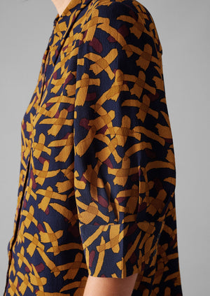 Gia Washi Print Shirt | Deep Blue/Marigold