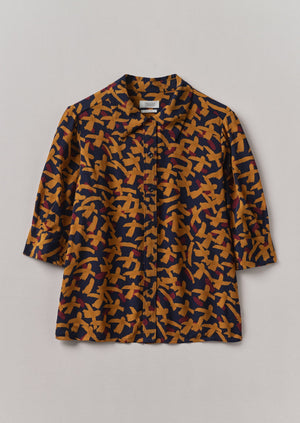 Gia Washi Print Shirt | Deep Blue/Marigold