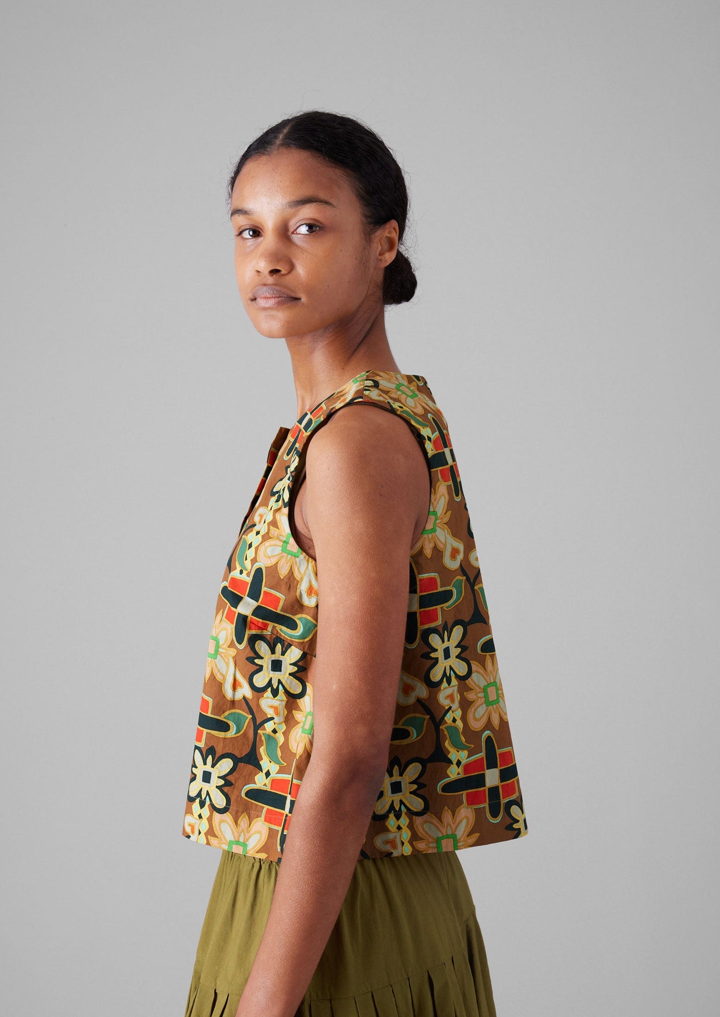 Folk Collage Print Poplin Top | Multi
