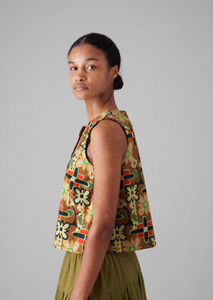 Folk Collage Print Poplin Top | Multi