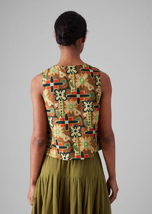 Folk Collage Print Poplin Top | Multi