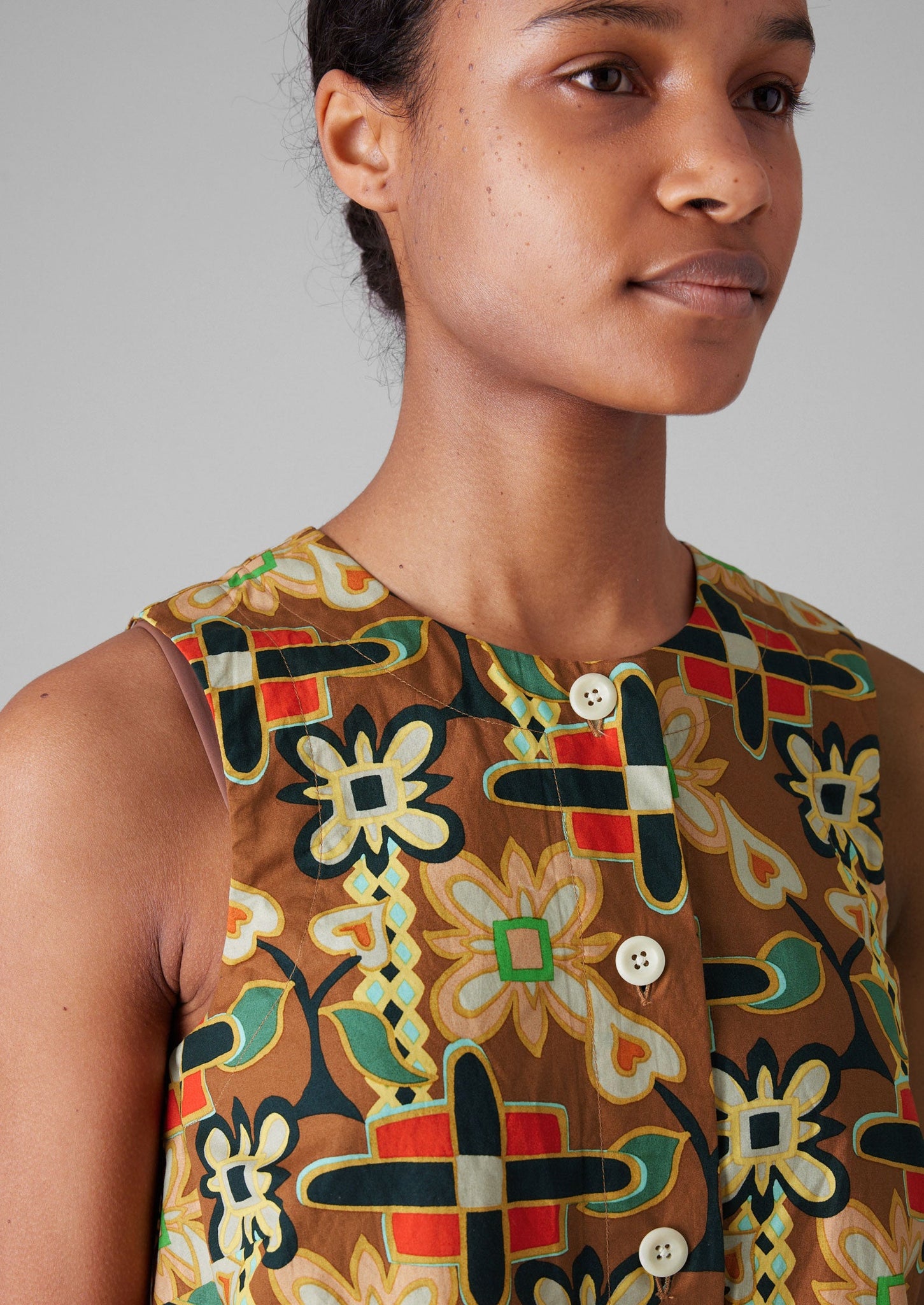 Folk Collage Print Poplin Top | Multi