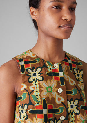 Folk Collage Print Poplin Top | Multi