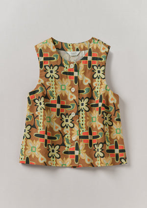 Folk Collage Print Poplin Top | Multi