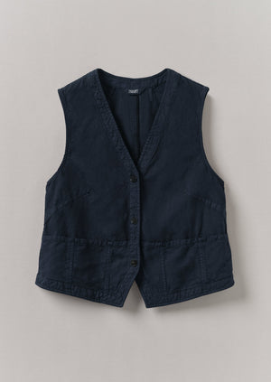 Cotton Linen Canvas Waistcoat Top | Anthracite