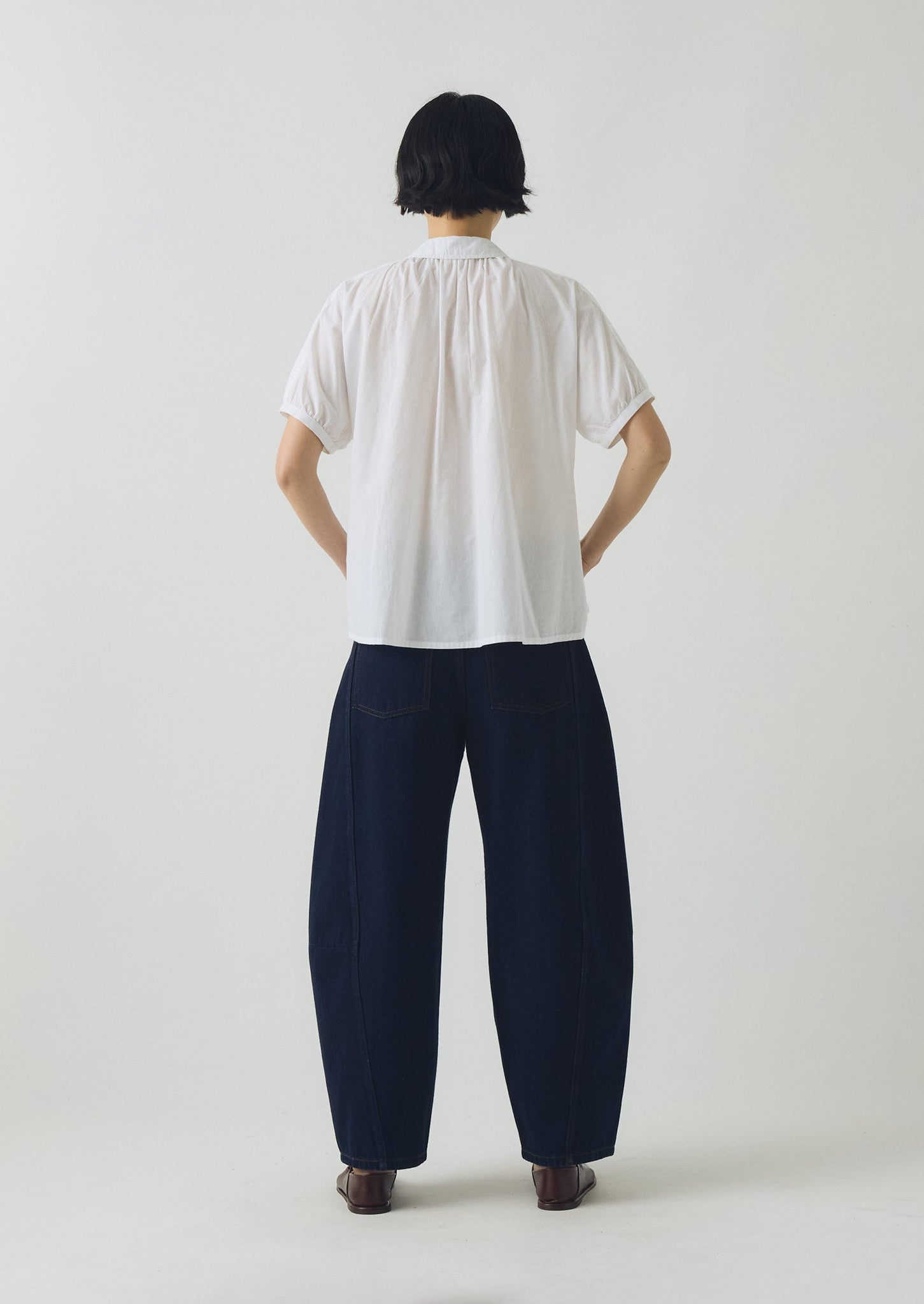 Gathered Cotton Chambray Shirt | White