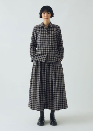 Ollie Binding Check Cotton Seersucker Shirt | Black/Ecru