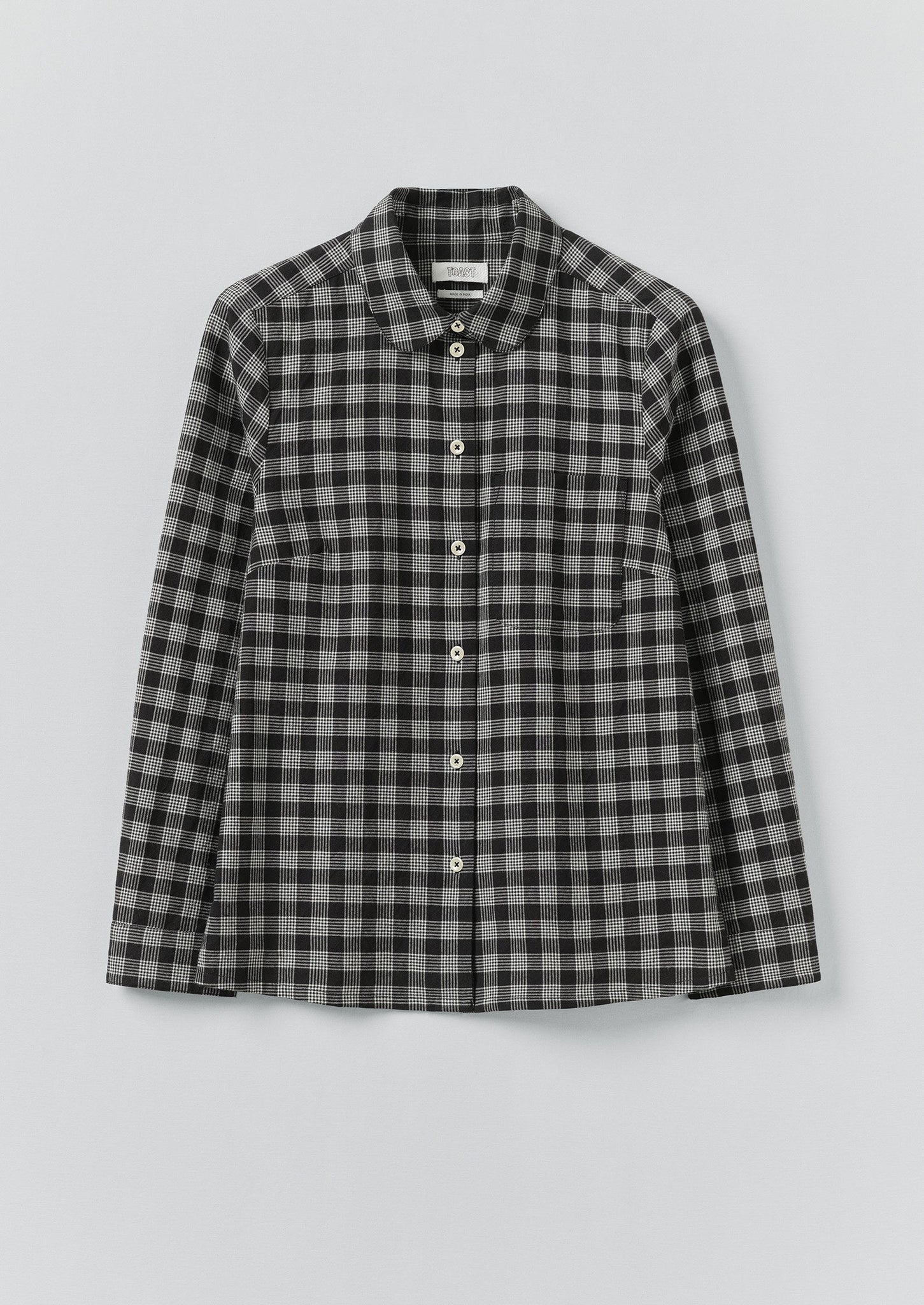 Ollie Binding Check Cotton Seersucker Shirt | Black/Ecru