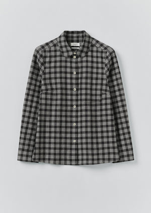 Ollie Binding Check Cotton Seersucker Shirt | Black/Ecru