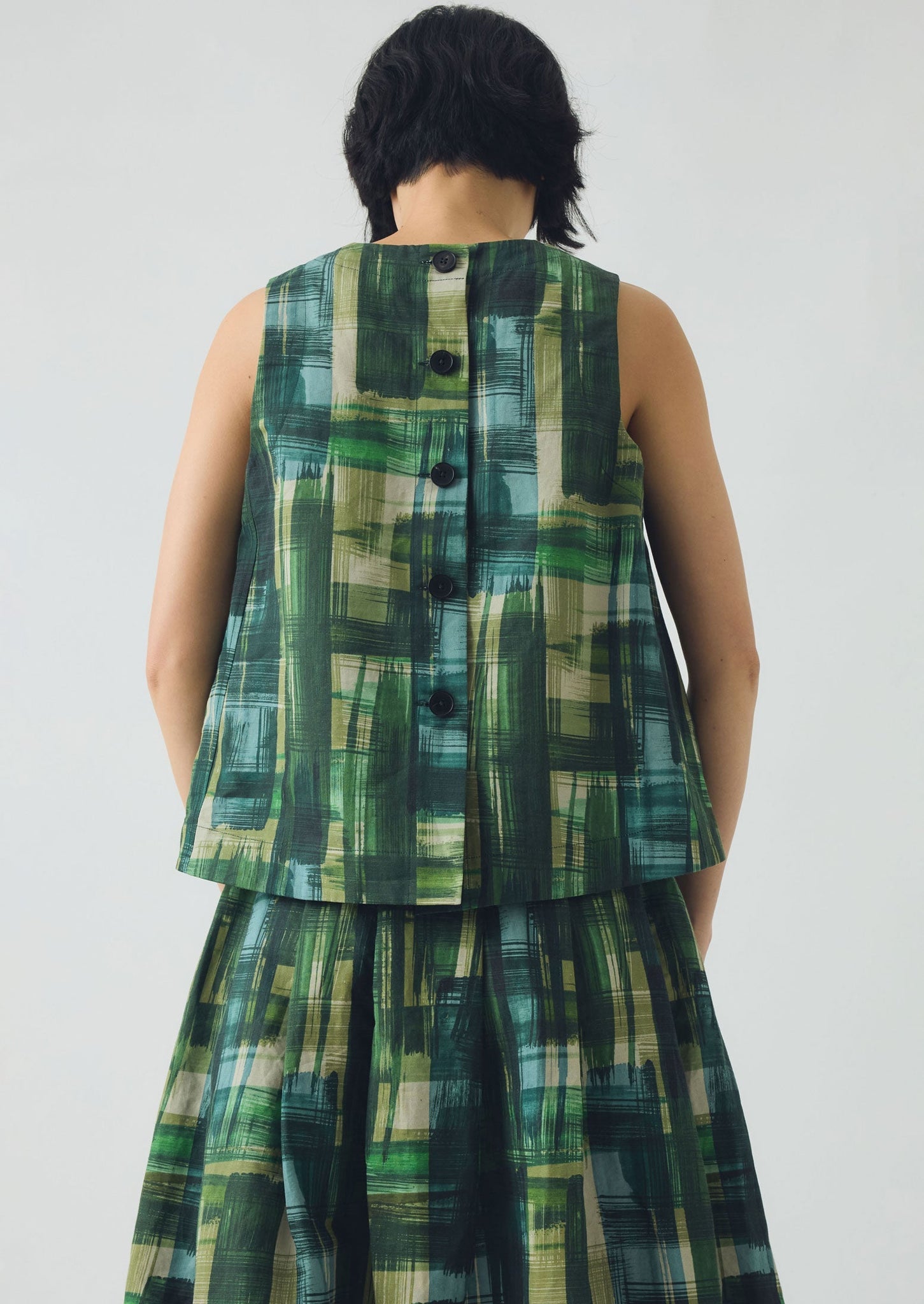 Painted Tweed Cotton Linen Top | Clover Green