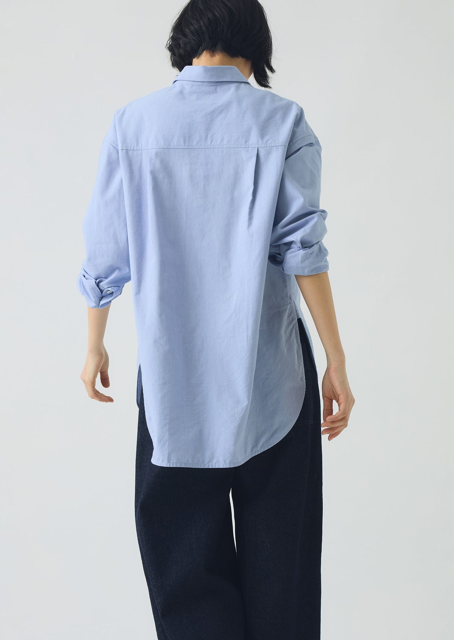 Cotton Oxford Oversized Long Shirt | Chambray Blue