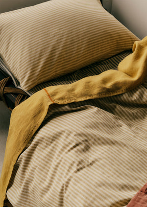 Organic Cotton Ticking Stripe Housewife Pillowcase | Ecru/Straw