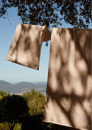 Organic Cotton Ticking Stripe Housewife Pillowcase | Ecru/Rose