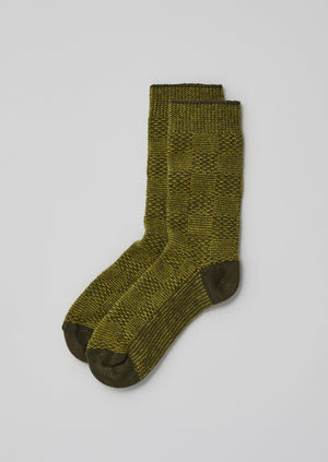Grid Stitch Textured Socks | Lime/Olive