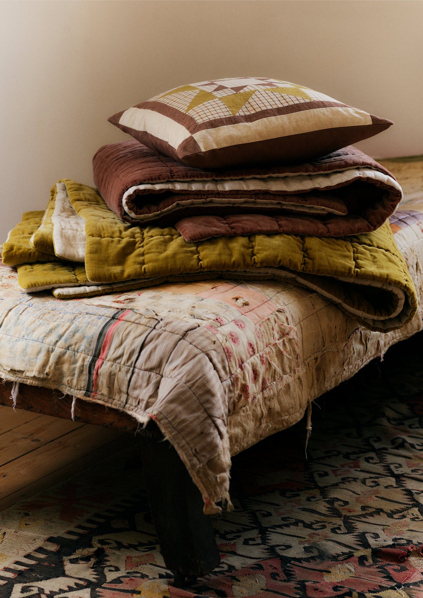 Circus Star Patchwork Cushion Cover | Hay/Damson