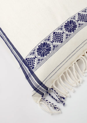 Assam Stripe Hand Woven Cotton Housewife Pillowcase | Ecru/Provence Blue