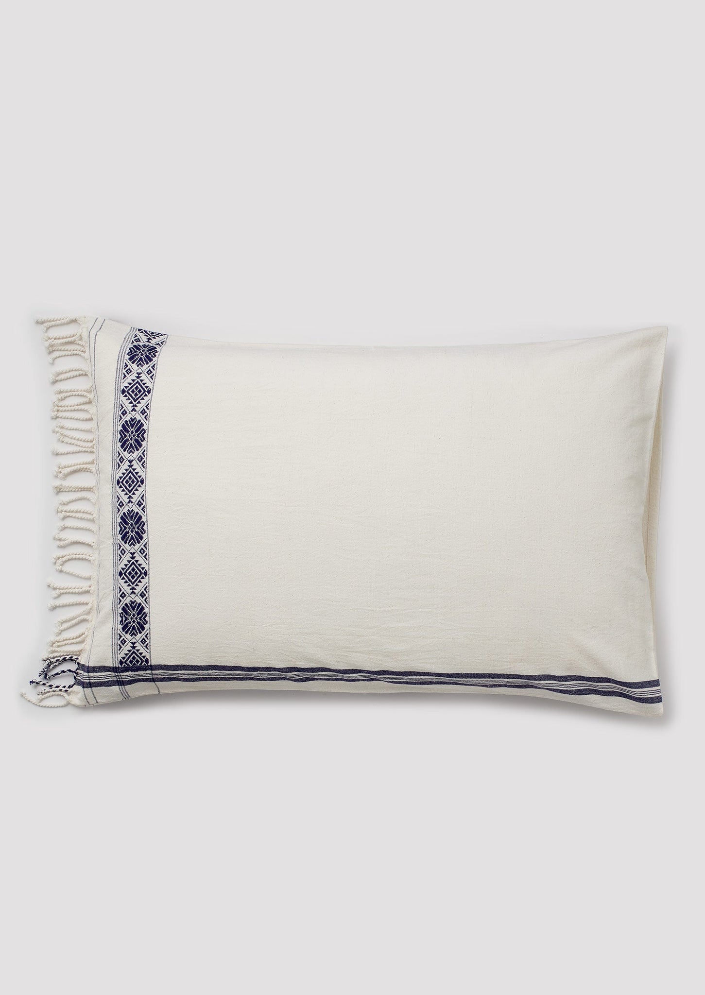 Assam Stripe Hand Woven Cotton Housewife Pillowcase | Ecru/Provence Blue