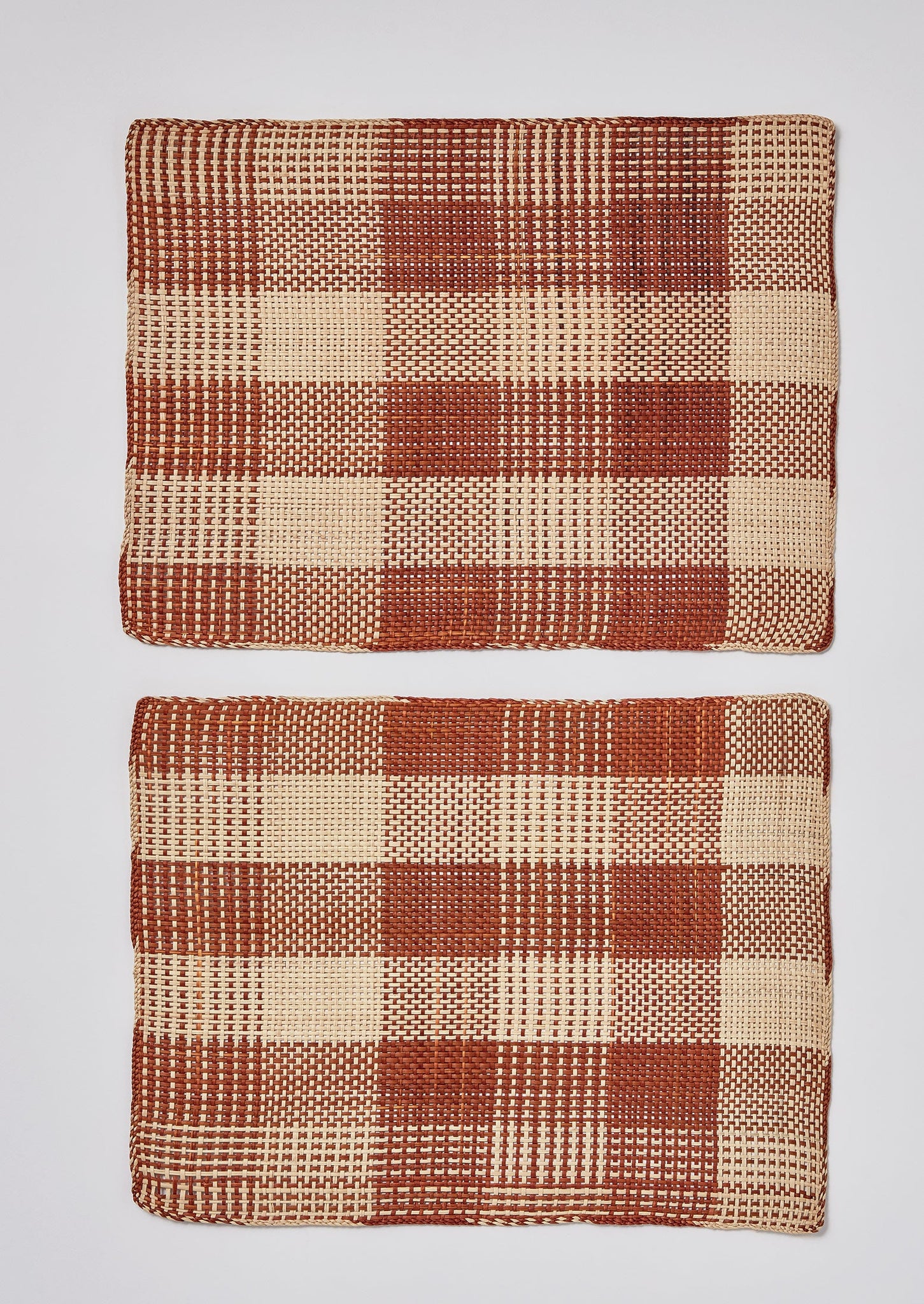 Hand Woven Checked Placemat Set | Tobacco/Natural