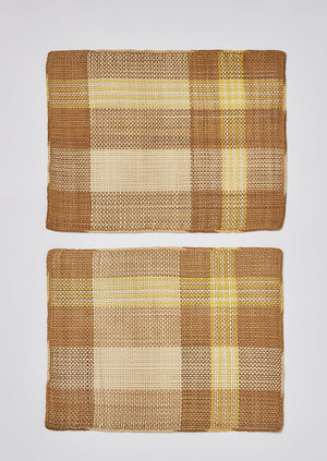 Hand Woven Checked Placemat Set | Olive/Mimosa